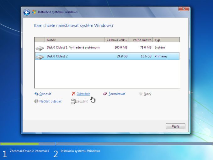 odstranit windows 7