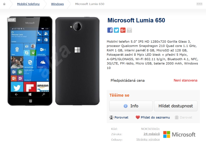 Lumia 650 alza