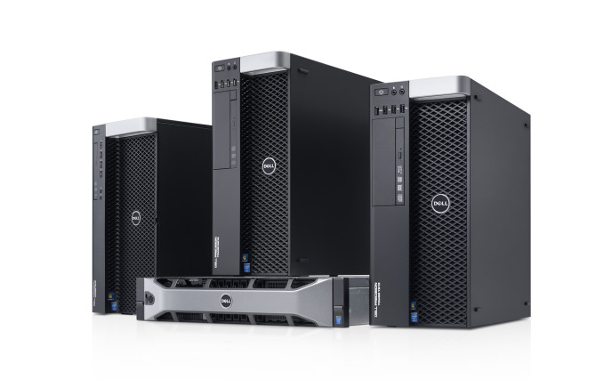 Dell Precision Fixed Workstation family image featuring Dell Precision T5810, T7810, T7910  tower workstations and Precision R7910 rack workstation.