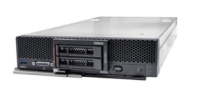 This image shows the Lenovo ThinkSystem SN550 in a front left-facing view