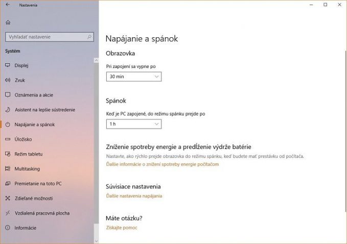 napájanie a spánok